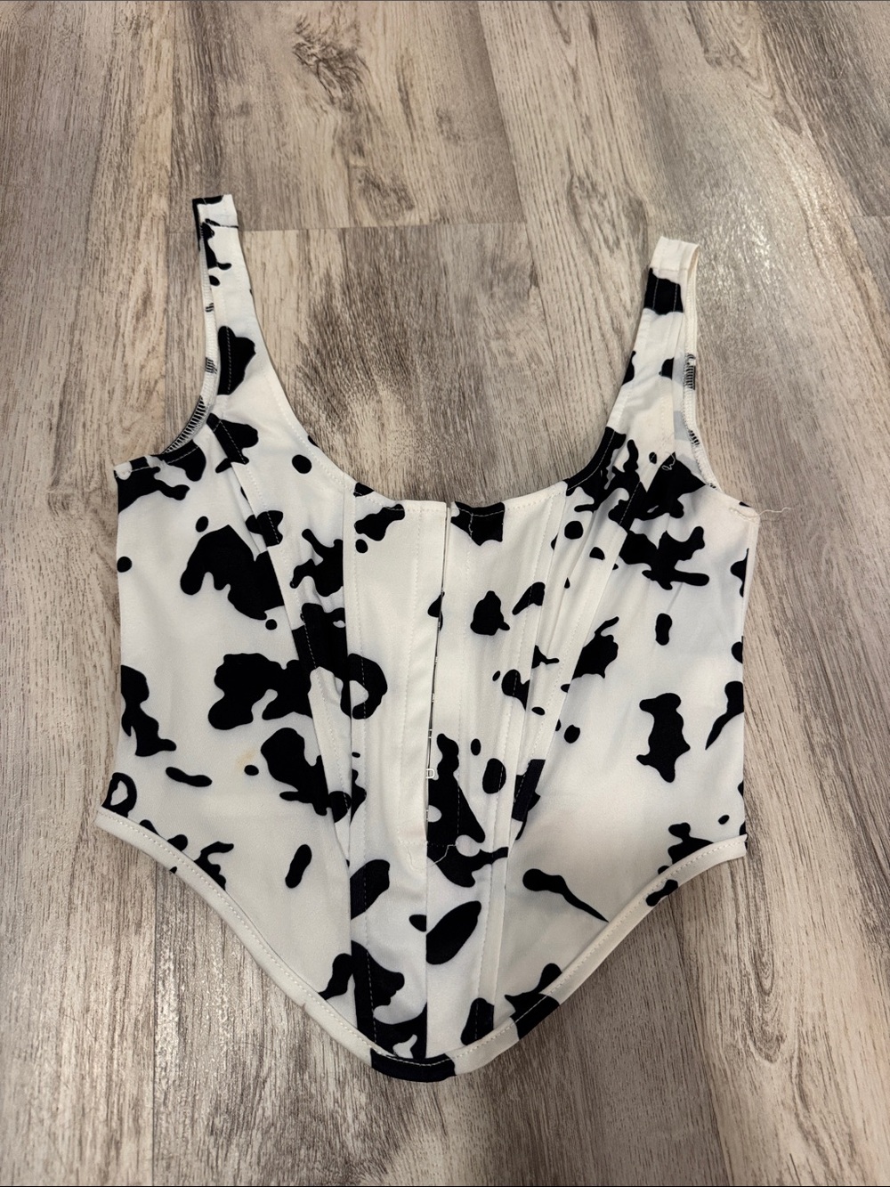 Cow Print Corset Tank Top - Black and White